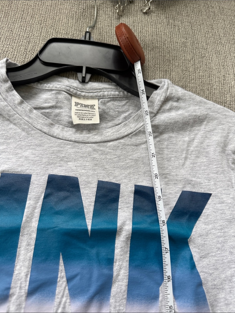 PINK Victoria's Secret Gray Tee with Blue Ombre Logo - Picture 4 of 7